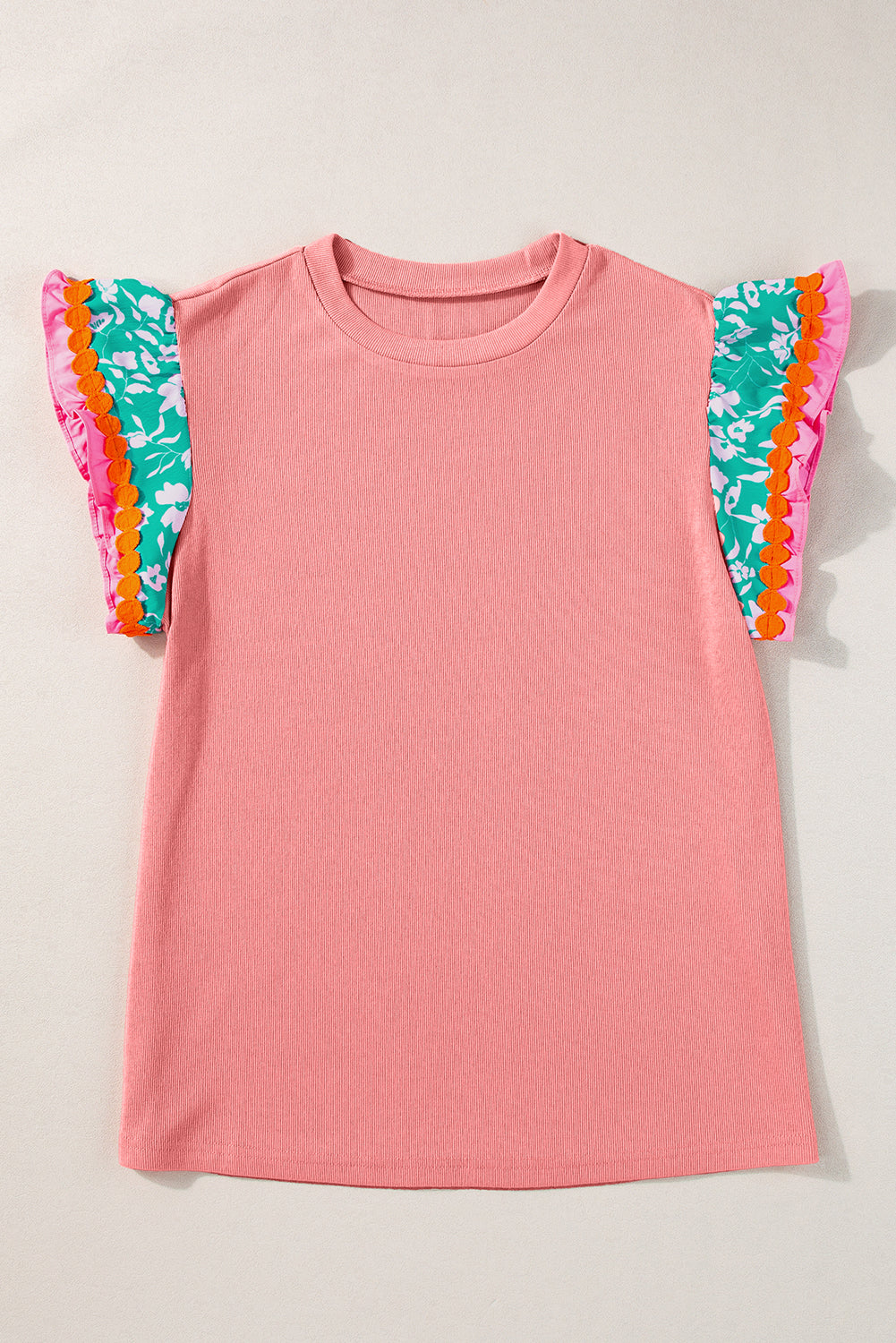 Floral Ric-Rac Contrast Short Sleeve Top