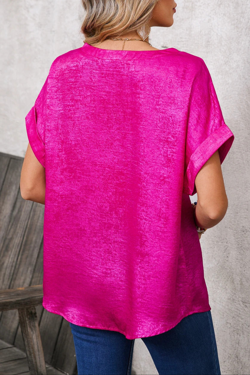 Metallic Shimmer Cuffed Sleeve Top
