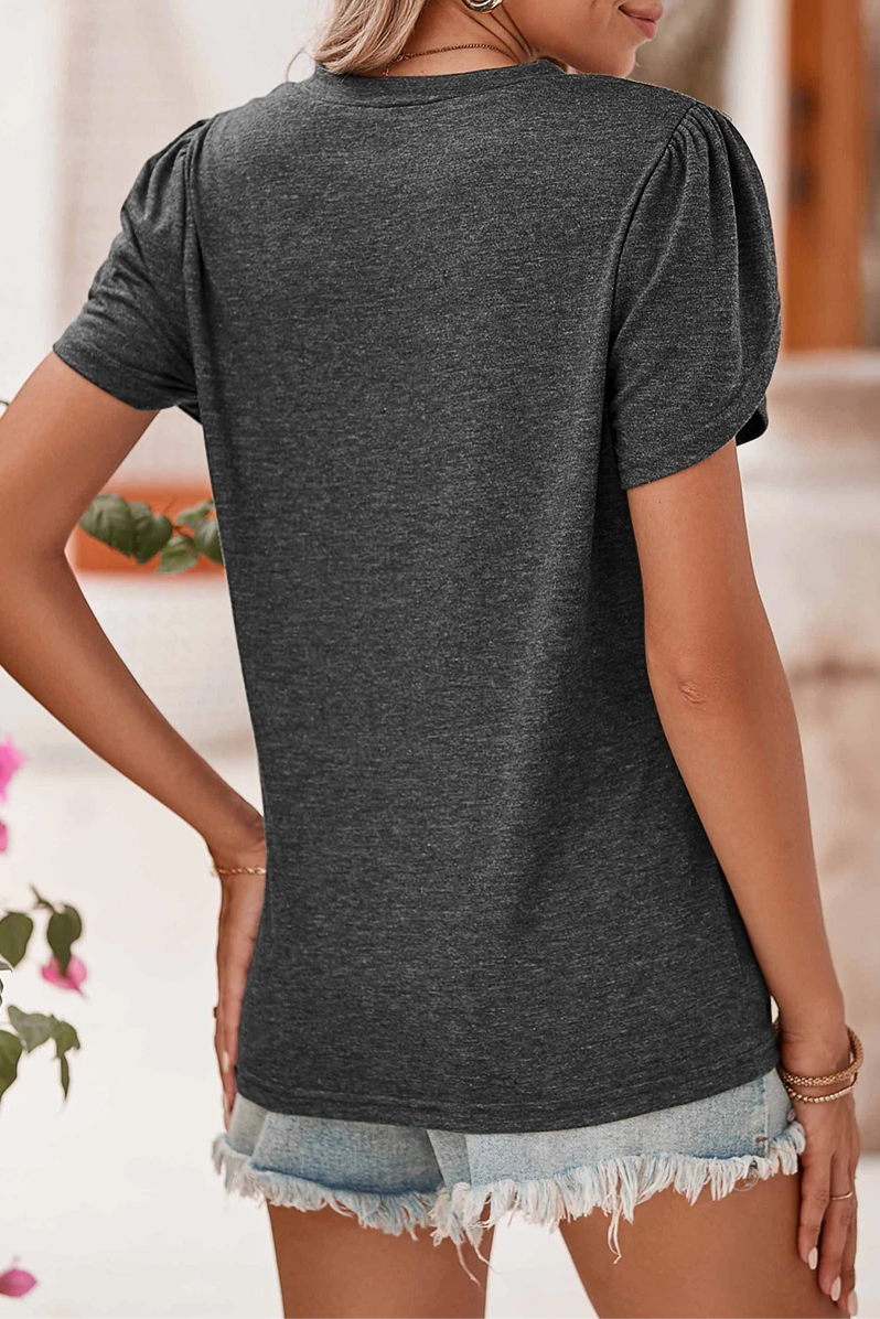 Heathered Petal Sleeve V-Neck T-Shirt