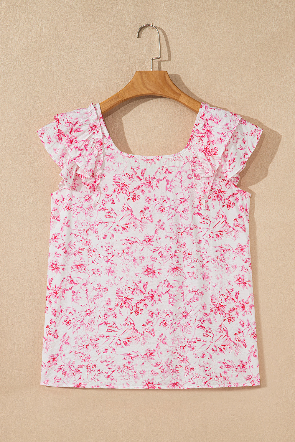 Floral Bow Back Ruffle Sleeve Blouse