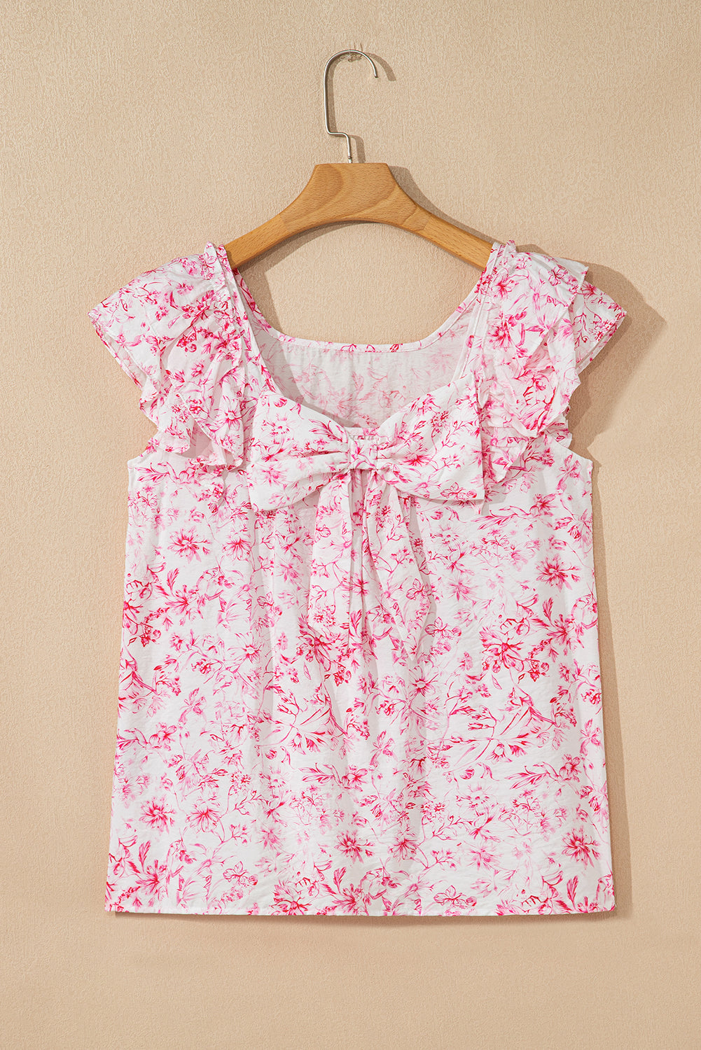 Floral Bow Back Ruffle Sleeve Blouse