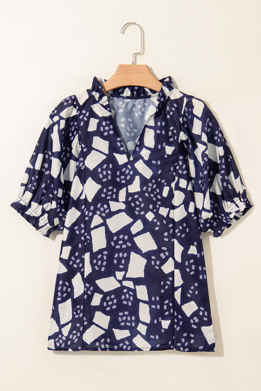 Abstract Frilled Puff Sleeve Blouse