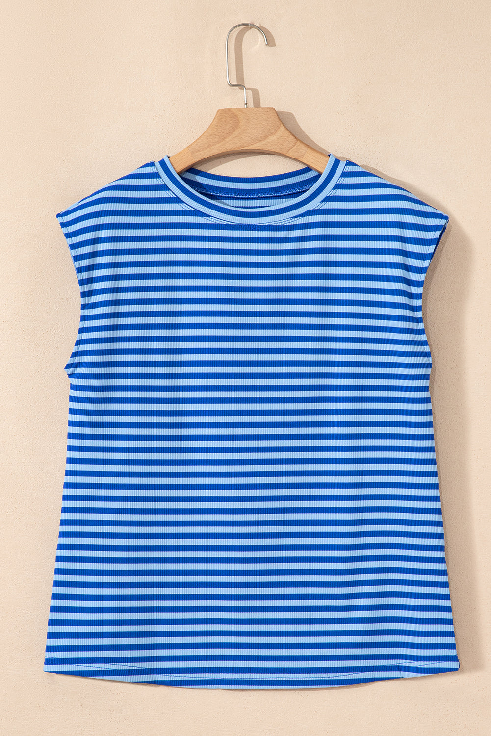 Stripe Ribbed Cap Sleeve T-Shirt