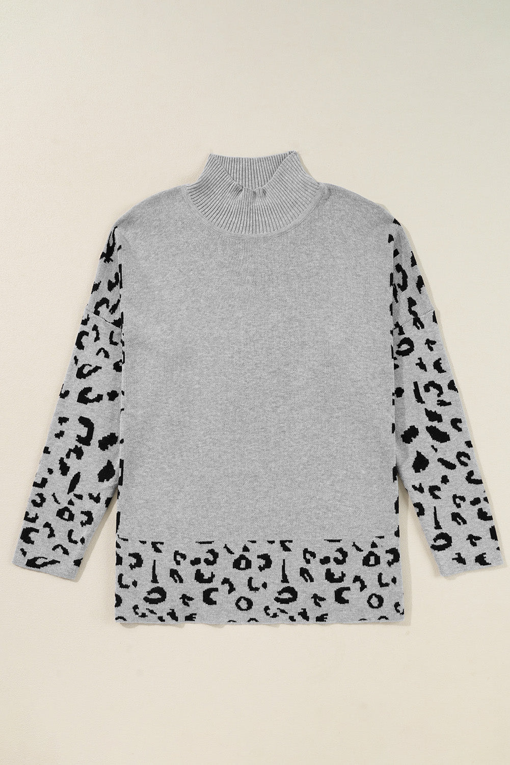 Leopard Colorblock Mock Neck Sweater