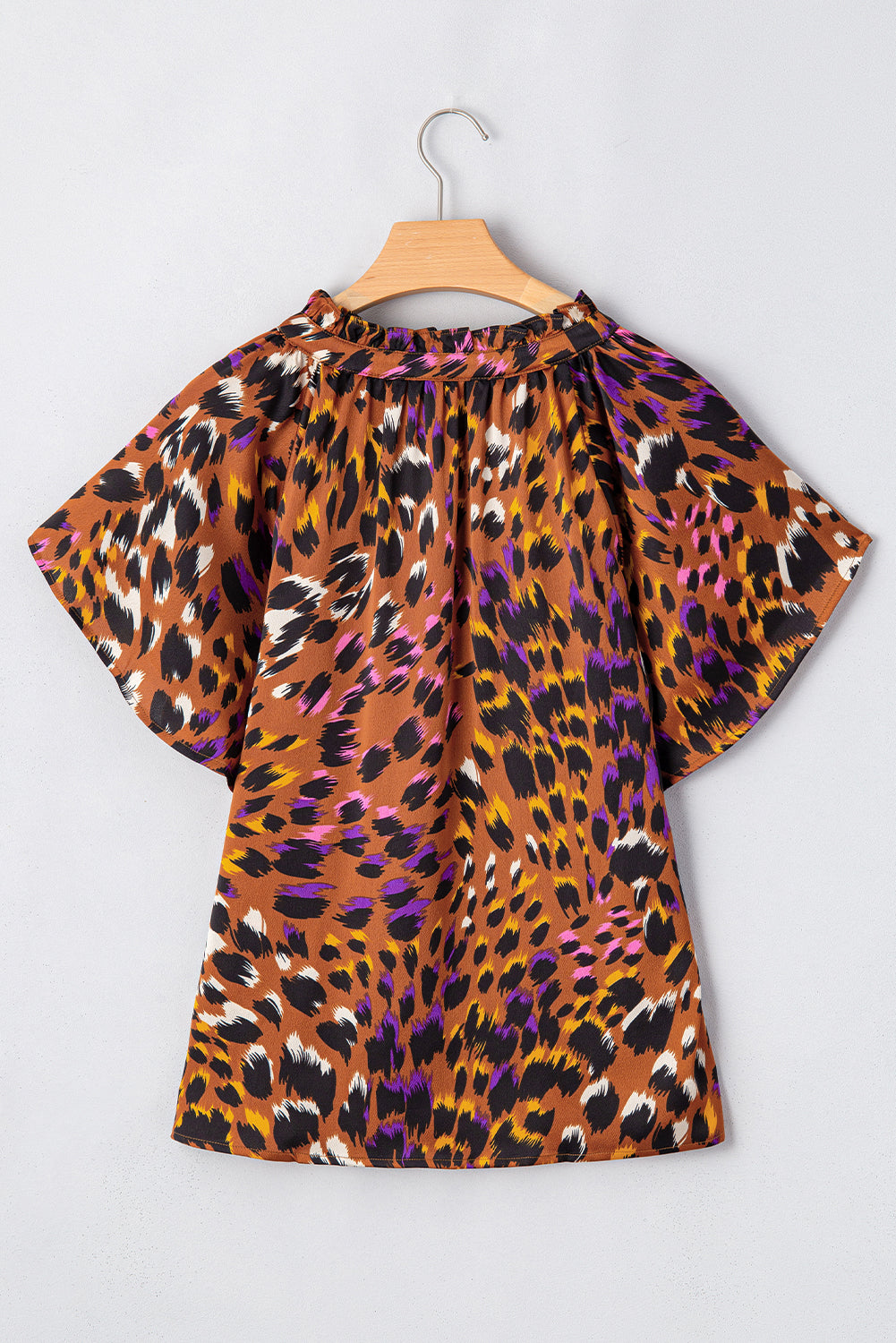Leopard Draped Short Sleeve Blouse