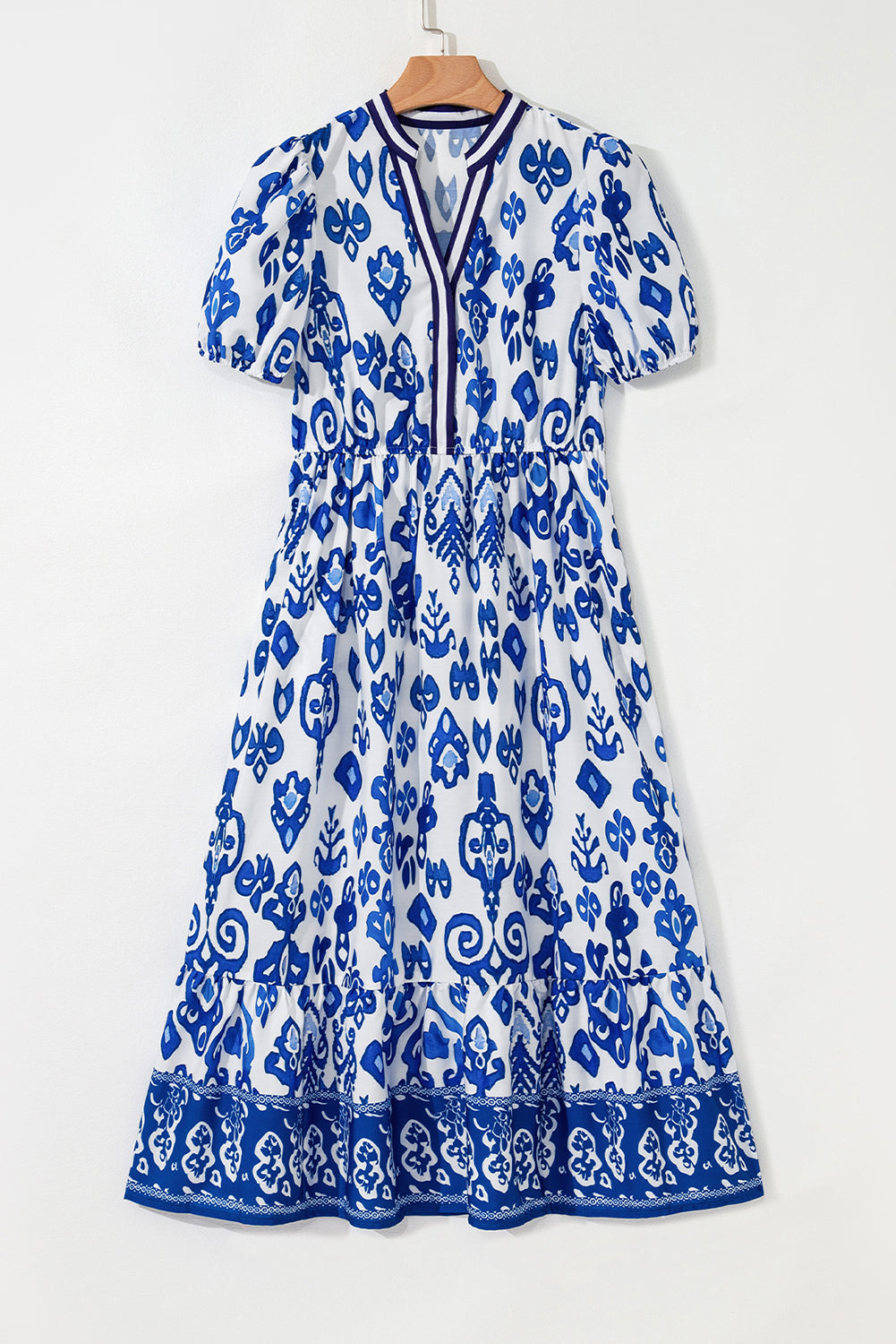 Floral Puff Sleeve V-Neck Midi Dress