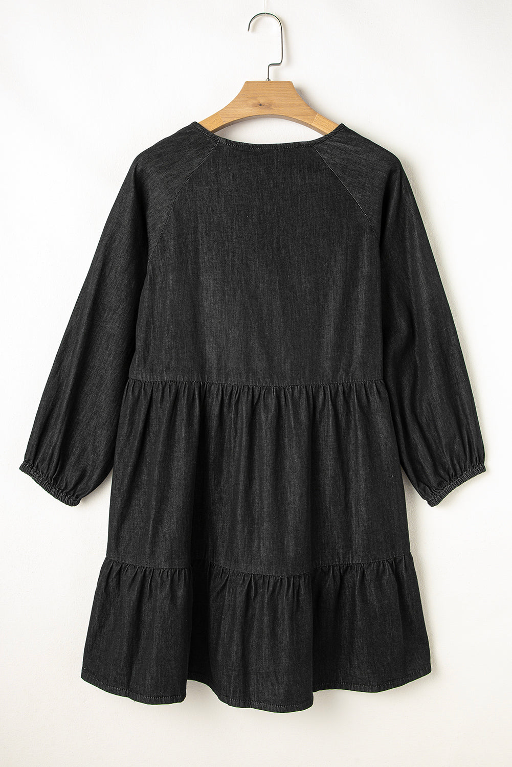 Denim Chambray Puff Sleeve Mini Dress