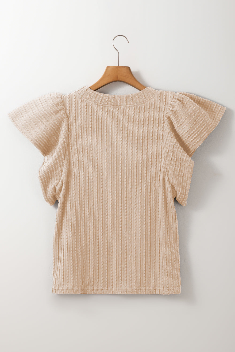 Solid Cable Textured Flutter Sleeve Top