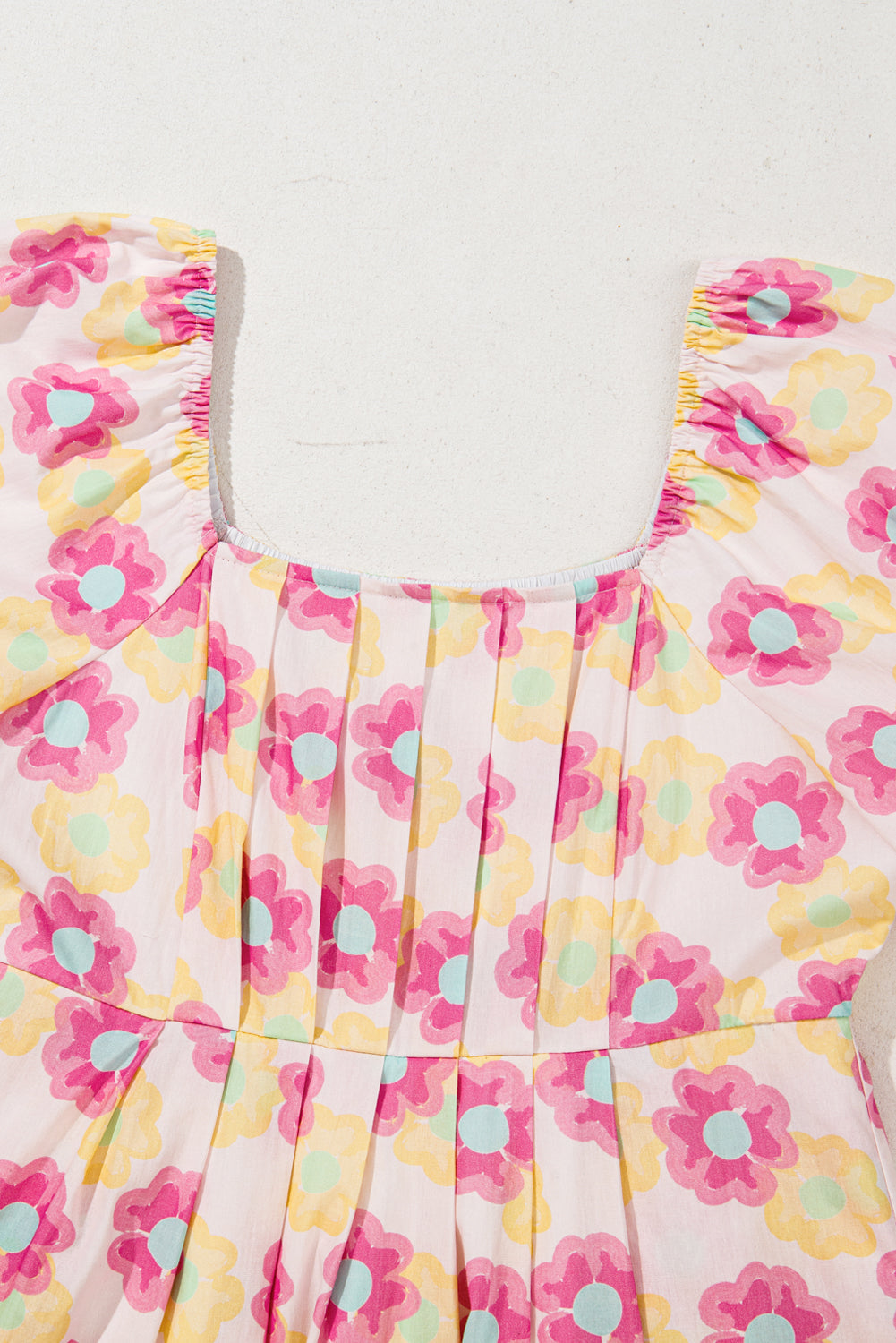 Floral Pleated Puff Sleeve Dress
