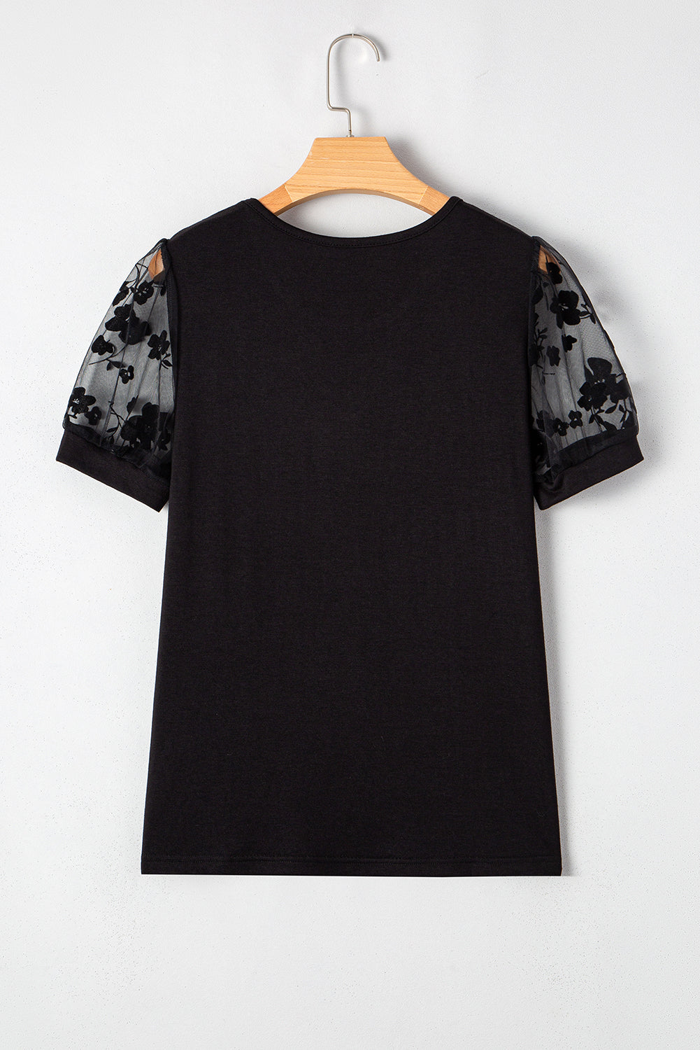 Floral Mesh Patchwork Puff Sleeve T-Shirt