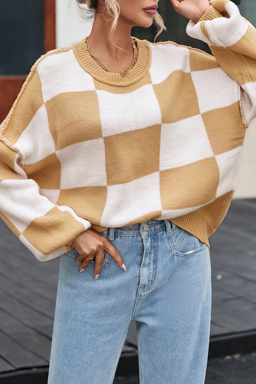 Checker Bishop Sleeve Sweater