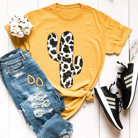Cow Print Cactus Graphic Tee