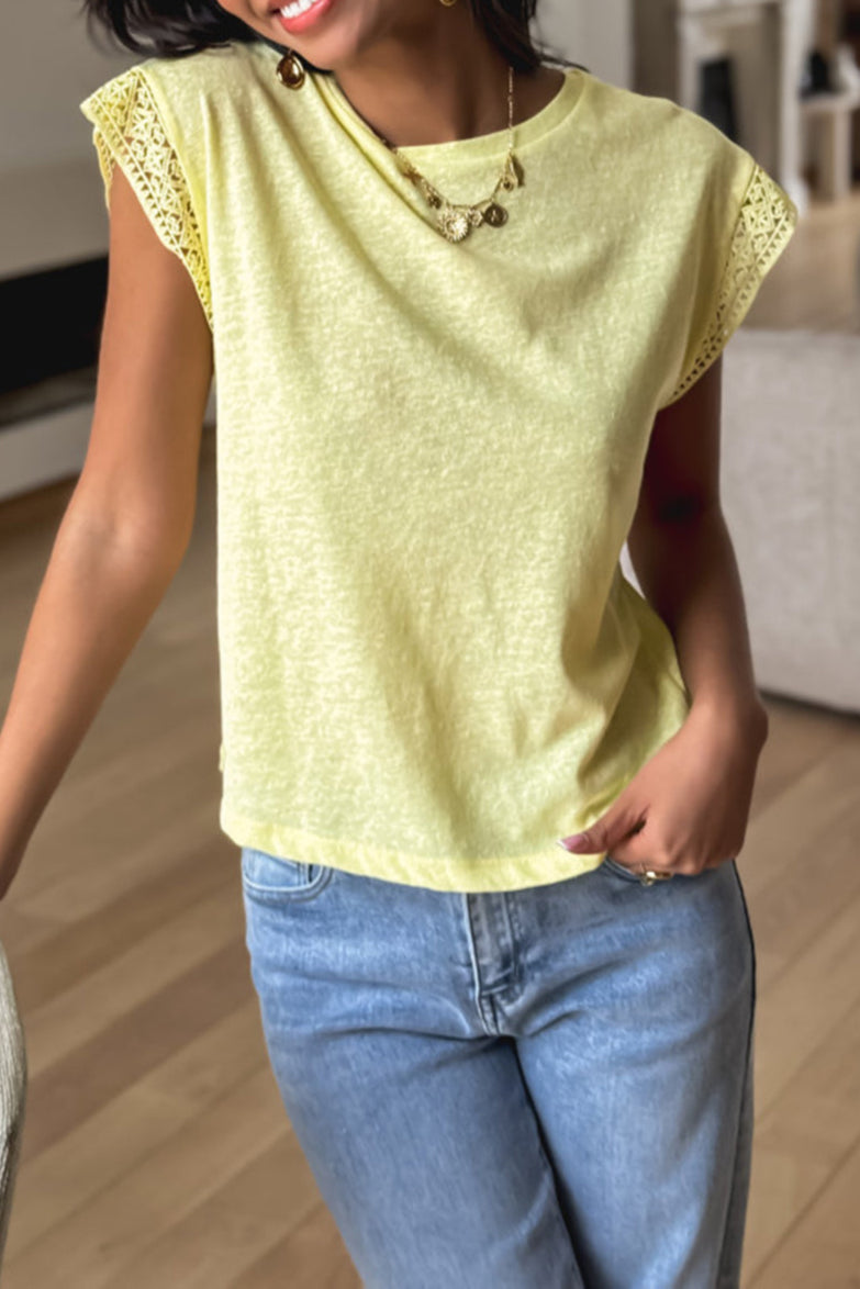 Lace Patchwork Cap Sleeve T-Shirt