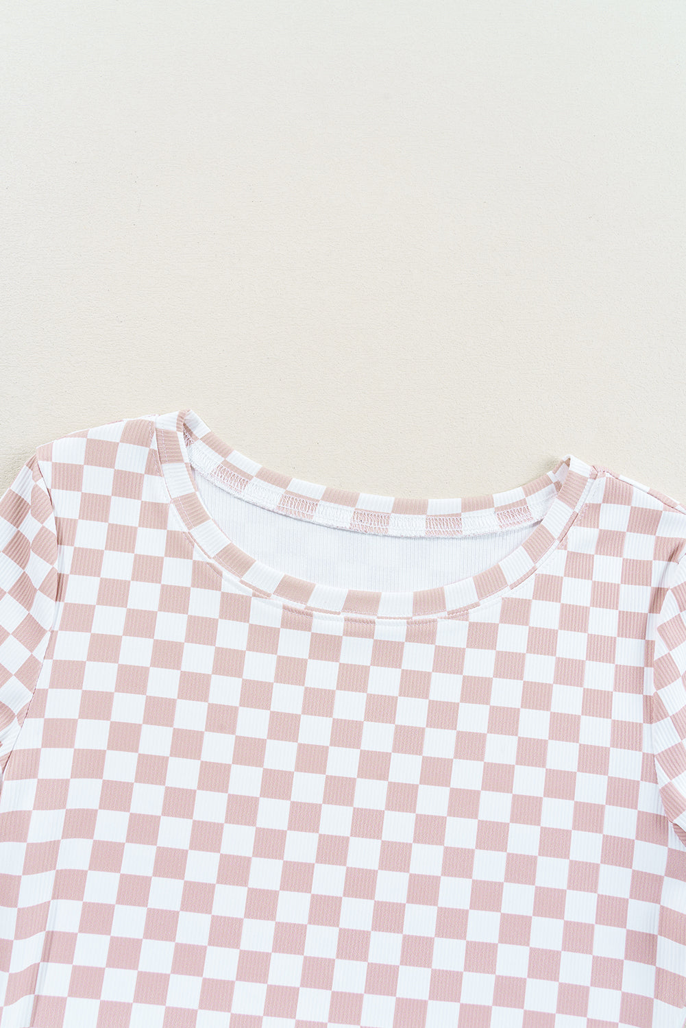 Checker Ribbed Knit Crewneck T-Shirt