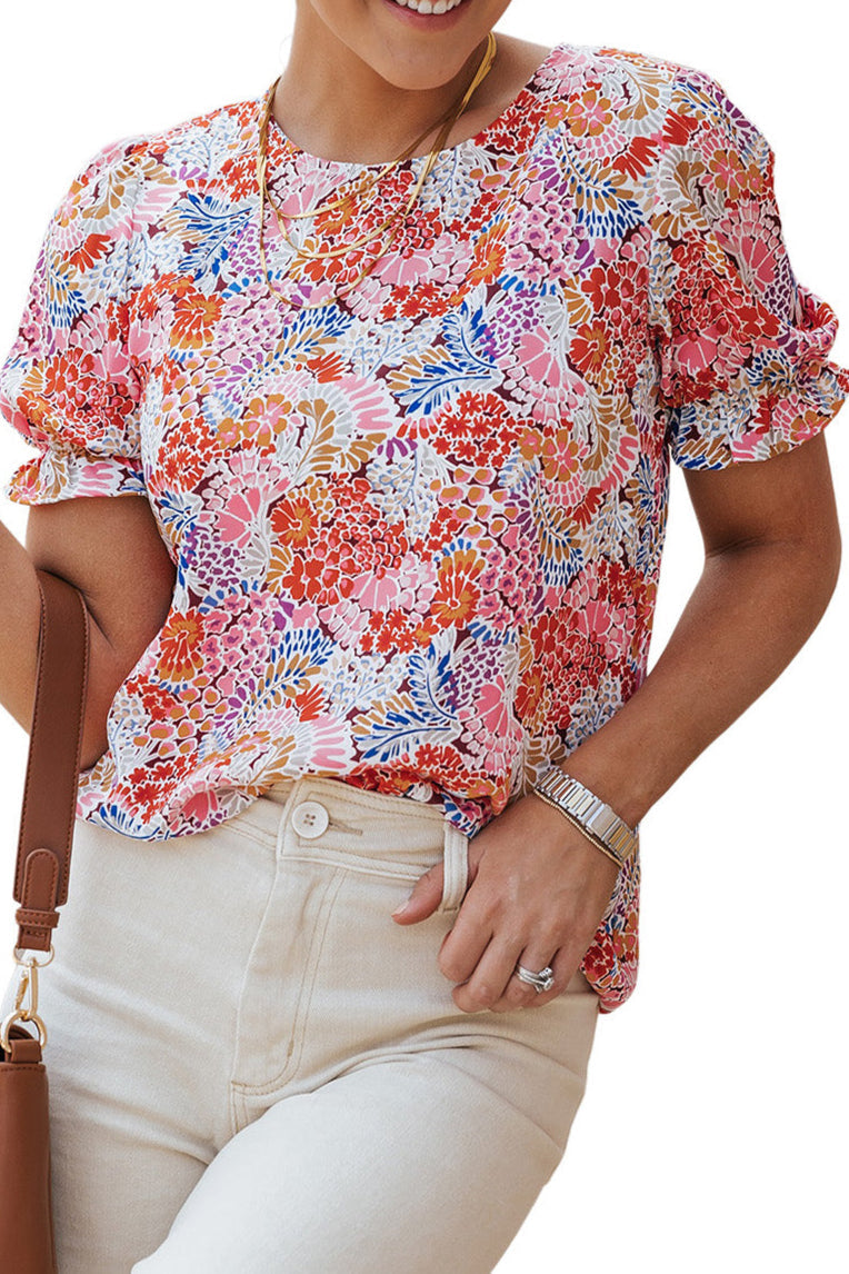 Floral Bubble Sleeve Blouse
