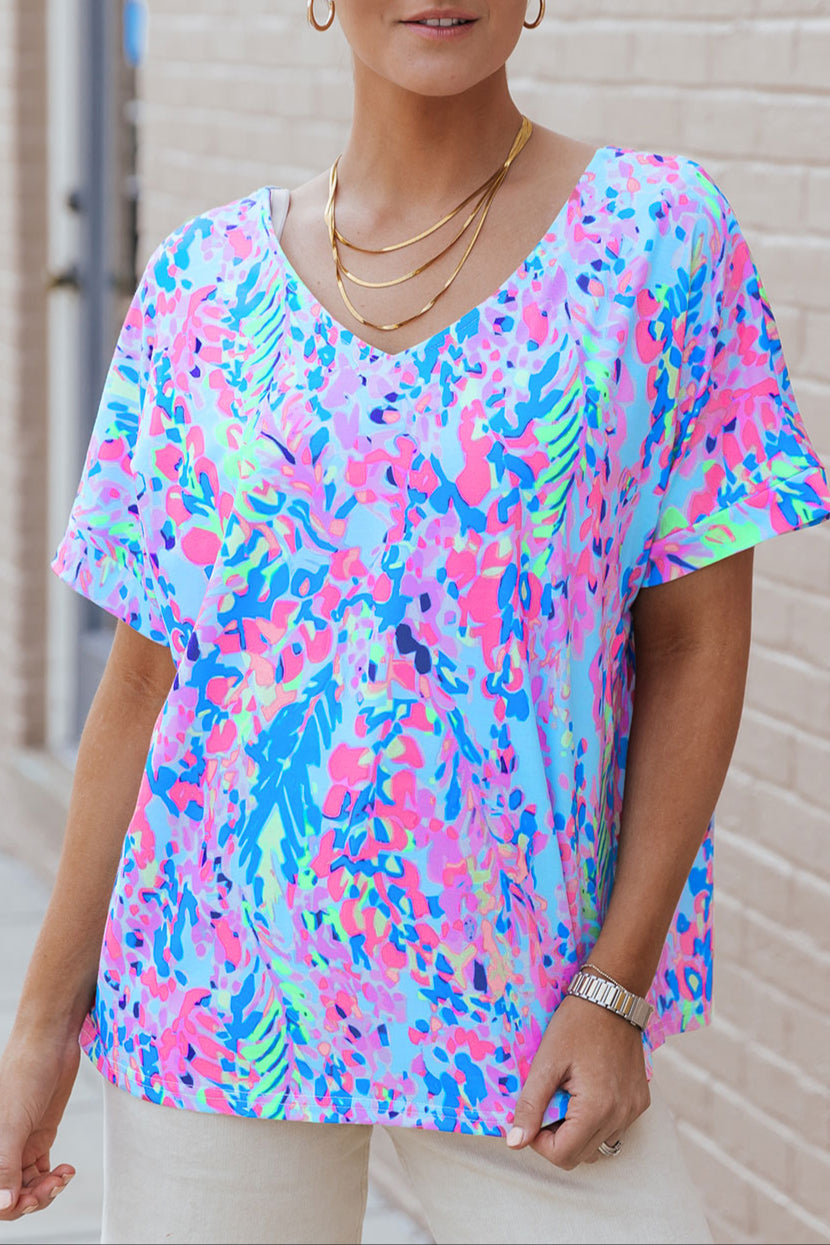Floral Short Sleeve V-Neck Tee
