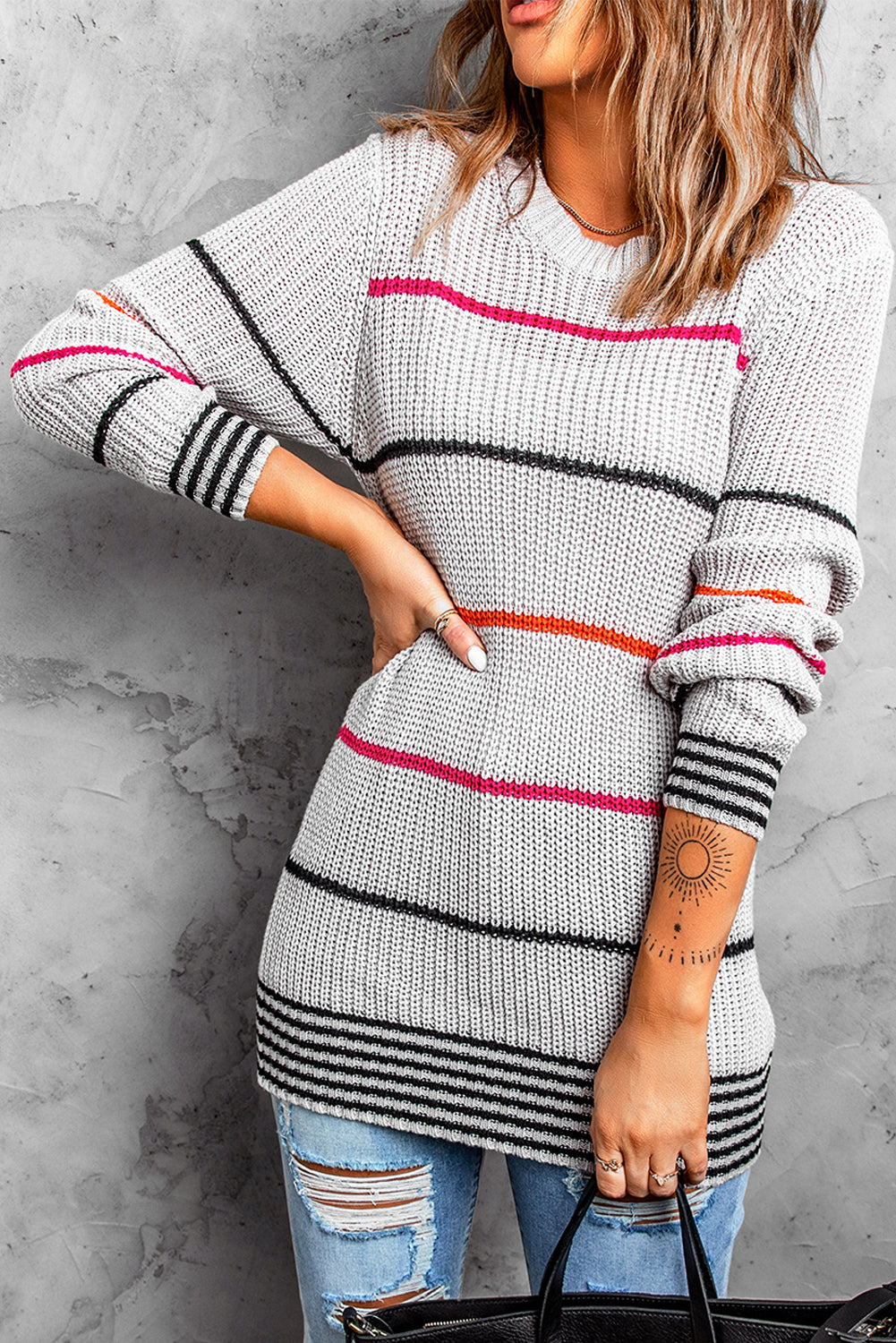 Stripe Ribbed Knit Sweater