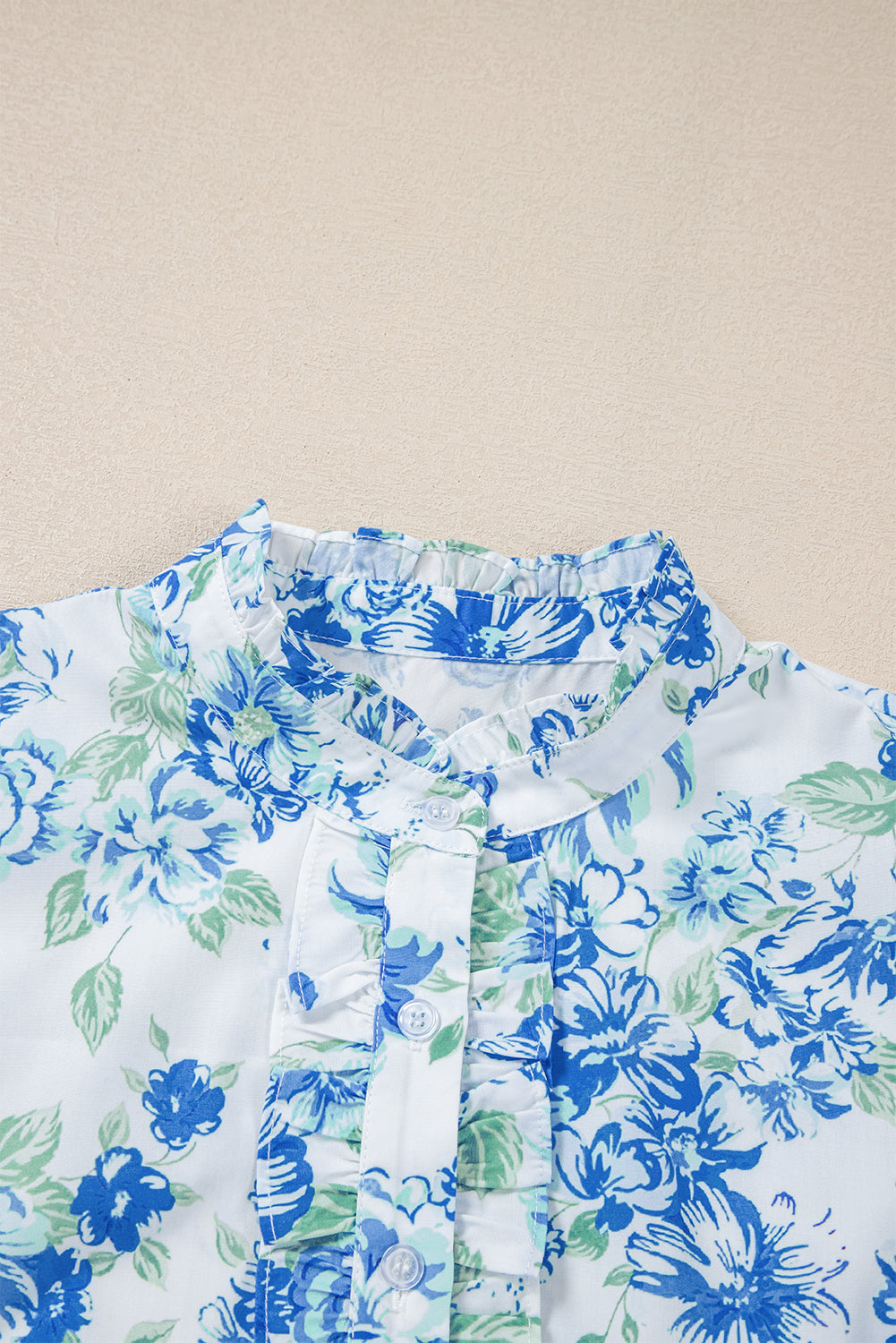 Floral Ruffle Sleeve Buttoned Shirt