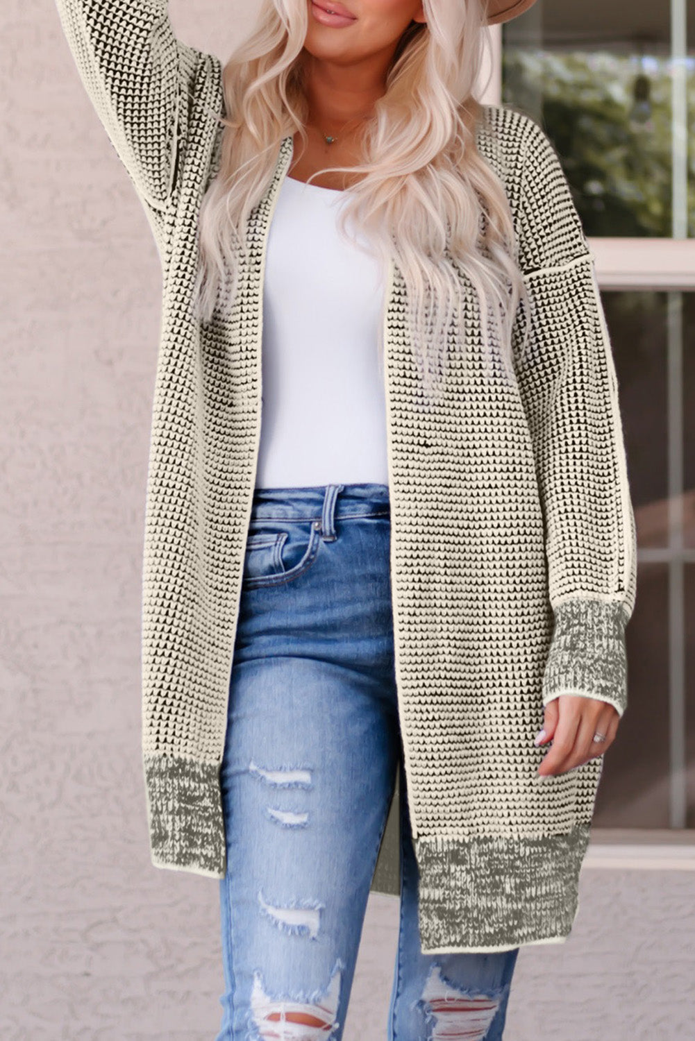 Plaid Open Front Long Cardigan