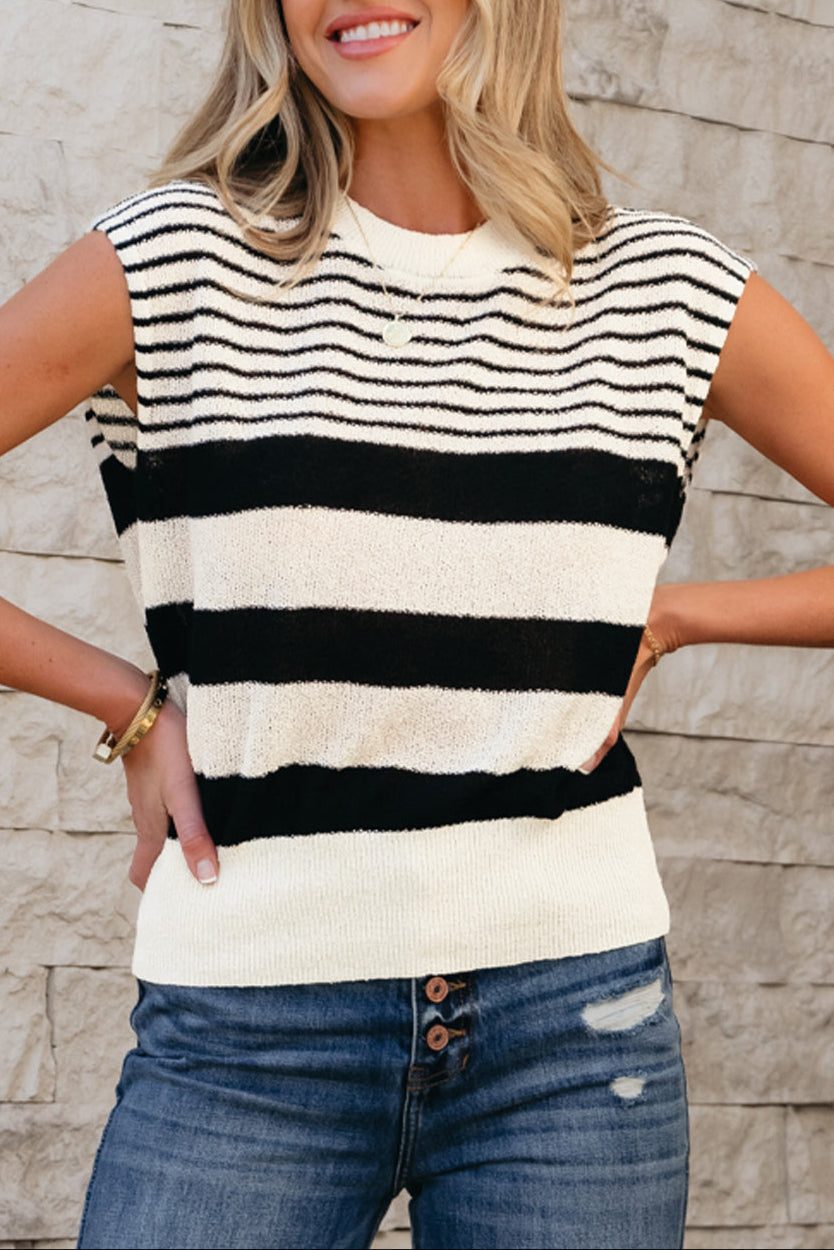 Stripe Sleeveless Sweater Top