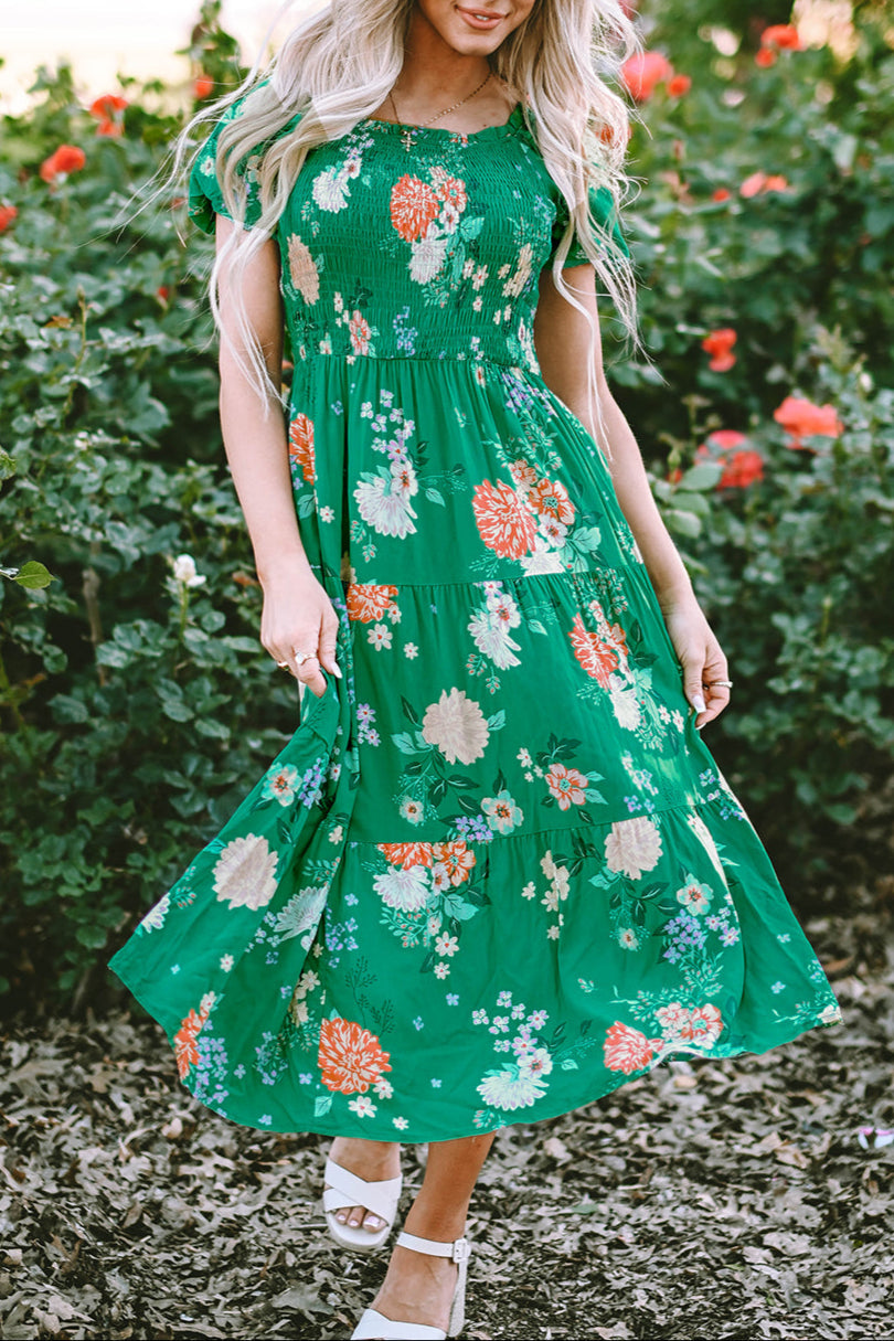 Floral Smocked Tiered Midi Dress