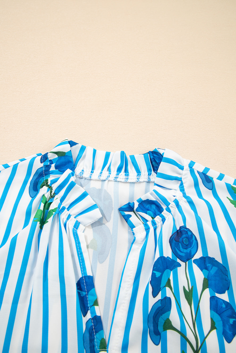 Stripe Floral Puff Sleeve Blouse