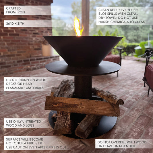 Outdoor Iron Pedestal Fire Bowl and Log Holder