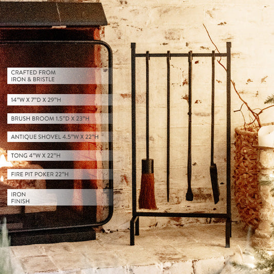 4 Piece Black Iron Fireplace Tool Set