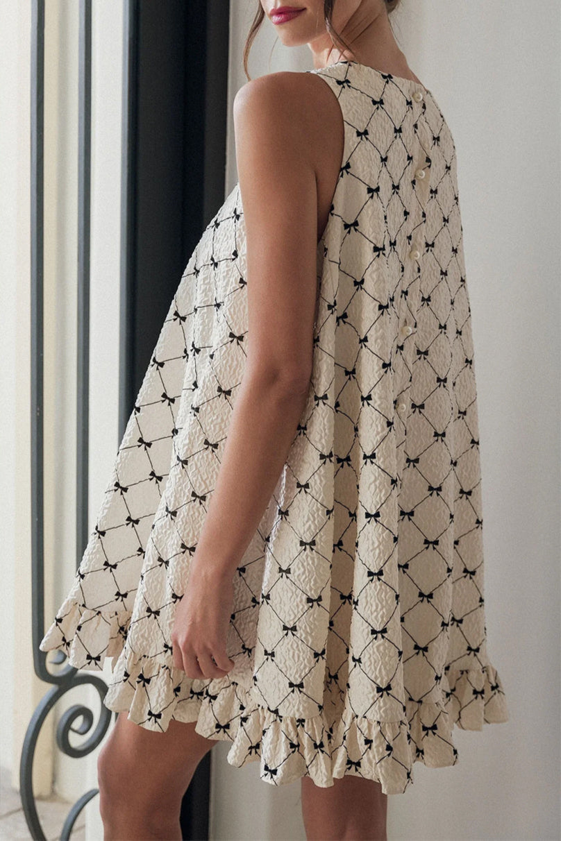 Bow Pearl Buttoned Back Mini Dress