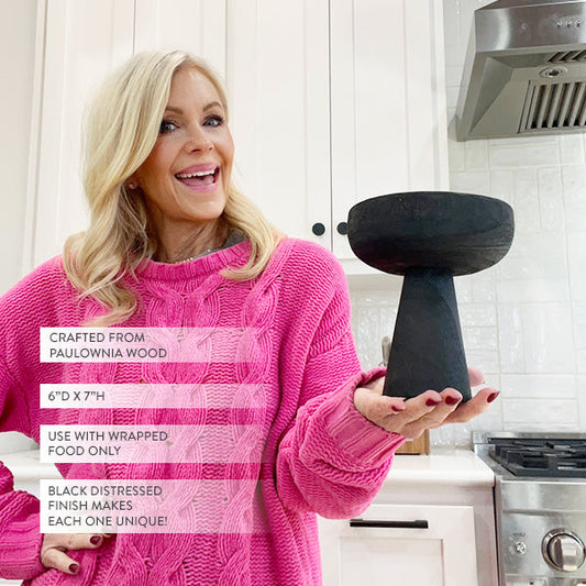 Modern Black Elevated Paulownia Wood Bowl Riser