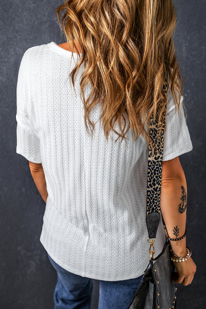 Textured Grommet Short Sleeve Top