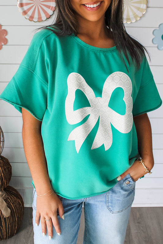Lace Bow Raw Edge T-Shirt