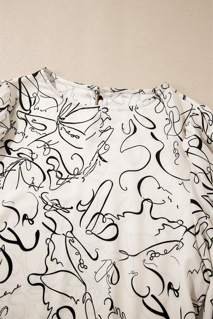 Abstract Balloon Sleeve Blouse