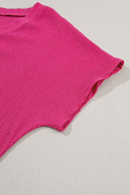 Solid Crinkled V-Neck T-Shirt