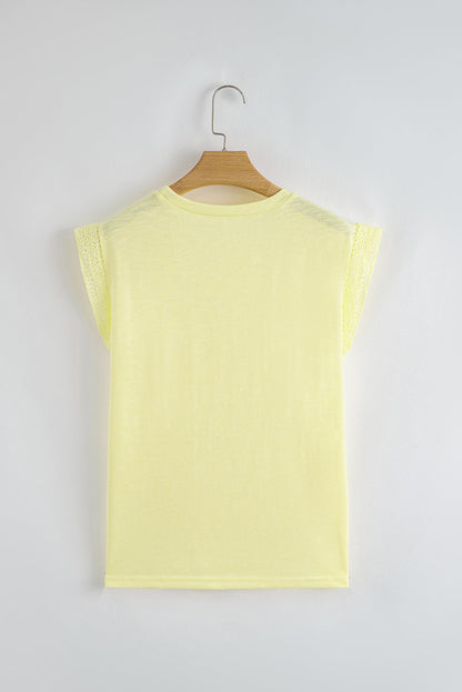 Lace Patchwork Cap Sleeve T-Shirt