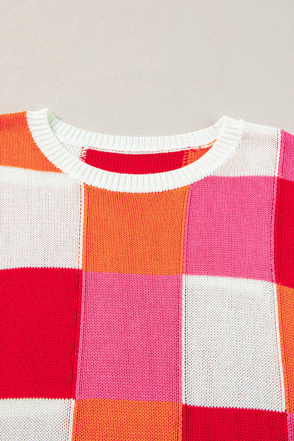 Colorblock Checker Cap Sleeve Sweater