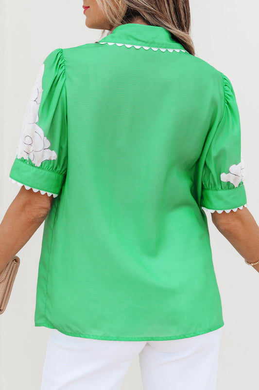 Floral Ric-Rac Puff Sleeve Shirt