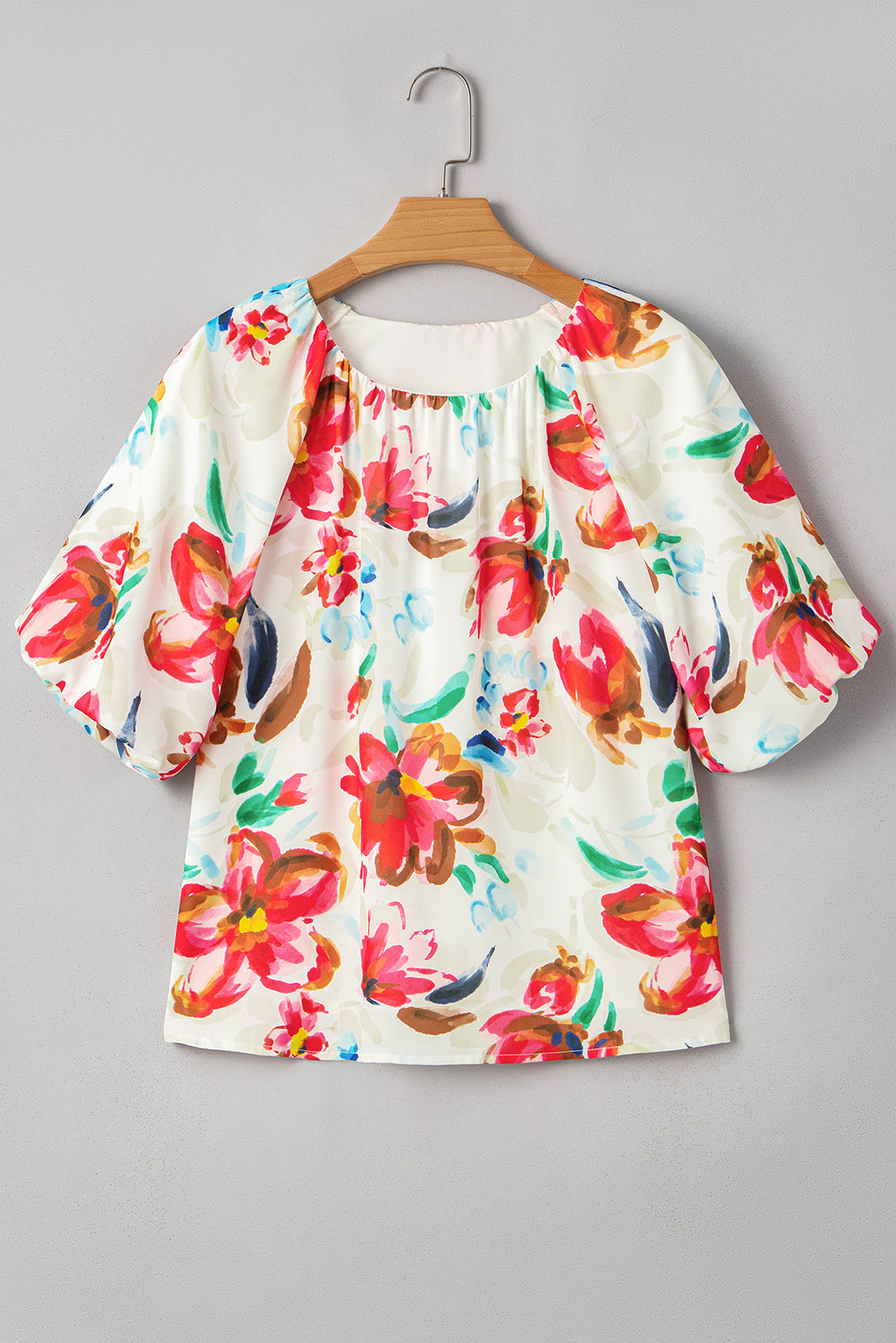 Floral Puff Short Sleeve Blouse