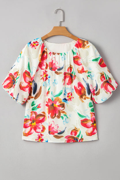 Floral Puff Short Sleeve Blouse