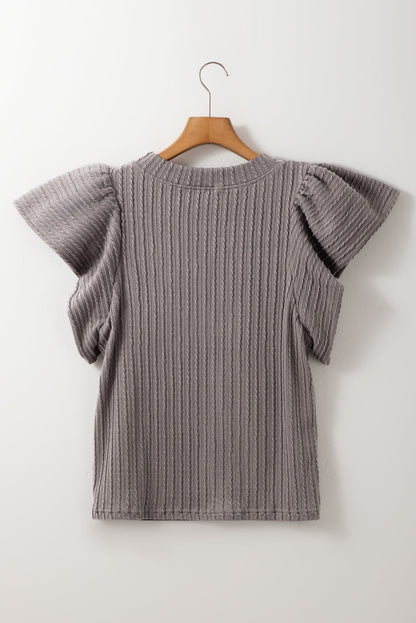 Solid Cable Textured Flutter Sleeve Top