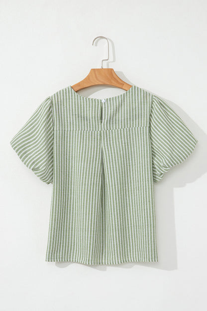 Stripe Textured Puff Sleeve Blouse