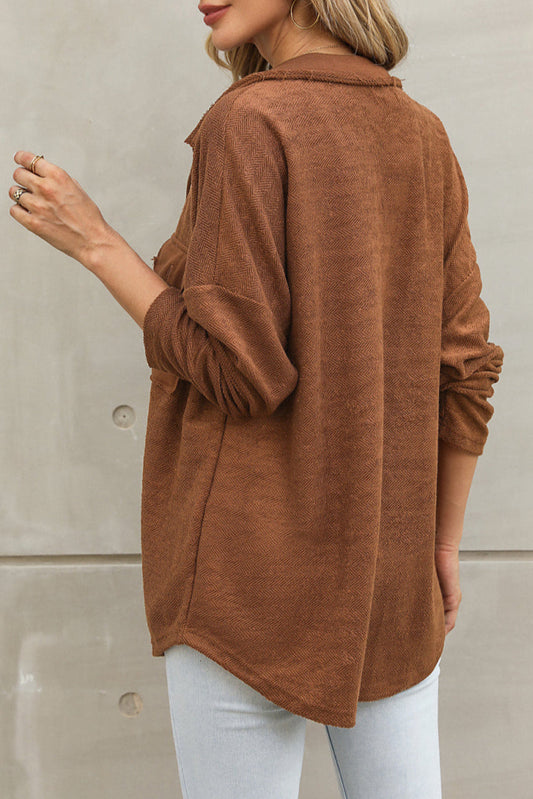 Textured Contrast Flap Pocket Shacket