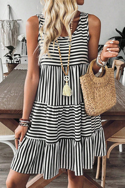 Stripe Sleeveless Tiered Mini Dress