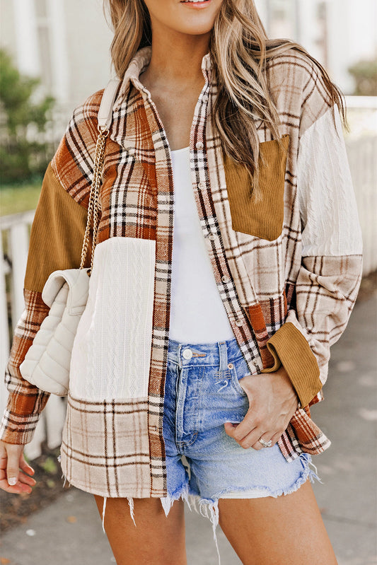 Plaid Colorblock Patchwork Shirt Jacket