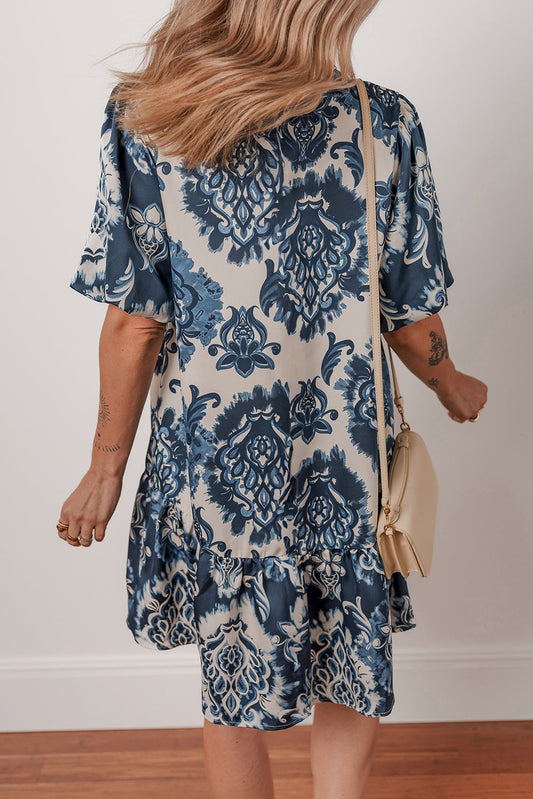 Boho Floral Buttoned Mini Dress