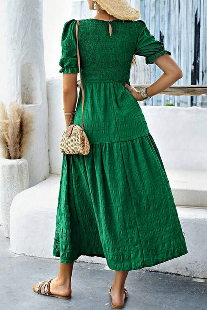 Smocked Short Sleeve Midi Dress