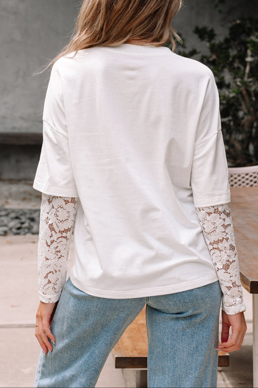Lace Patchwork Long Sleeve Tee