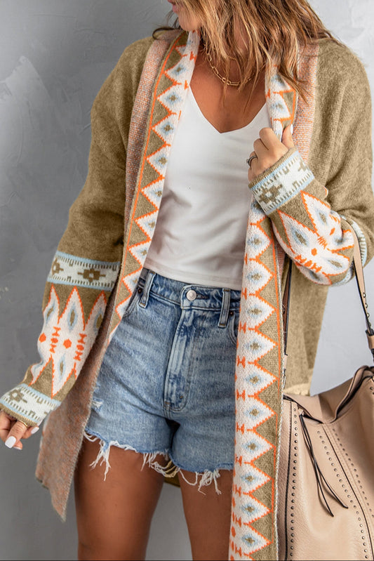 Aztec Geometric Open Front Cardigan