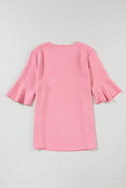 Textured Ruffle Sleeve V-Neck Top
