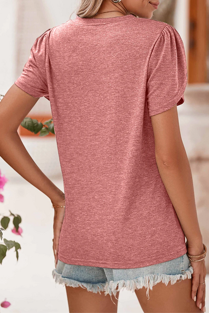 Heathered Petal Sleeve V-Neck T-Shirt